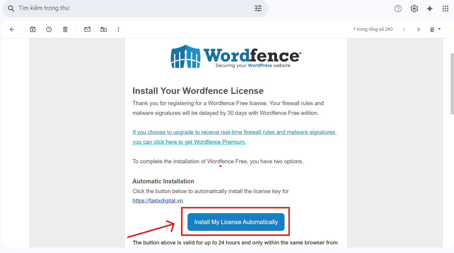 Mail từ wordfence xác nhận tài khoản