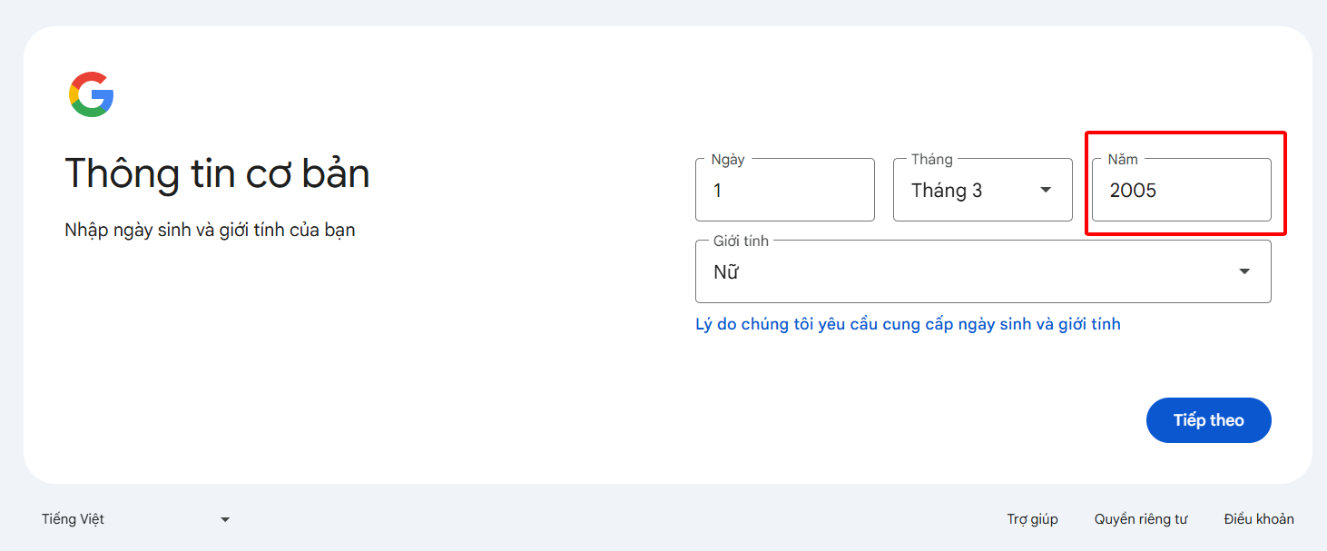 Nhập đầy đủ thông tin