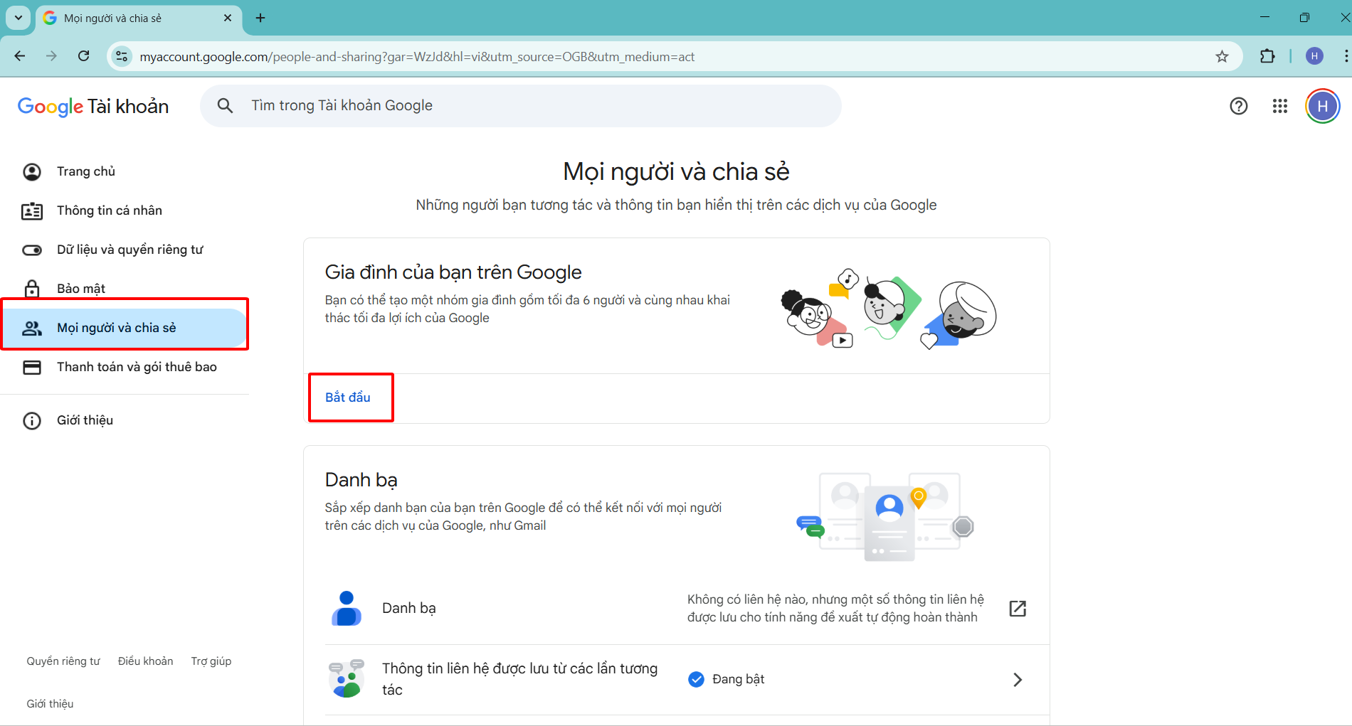 Chọn Mọi người và chia sẻ và ấn Bắt đầu