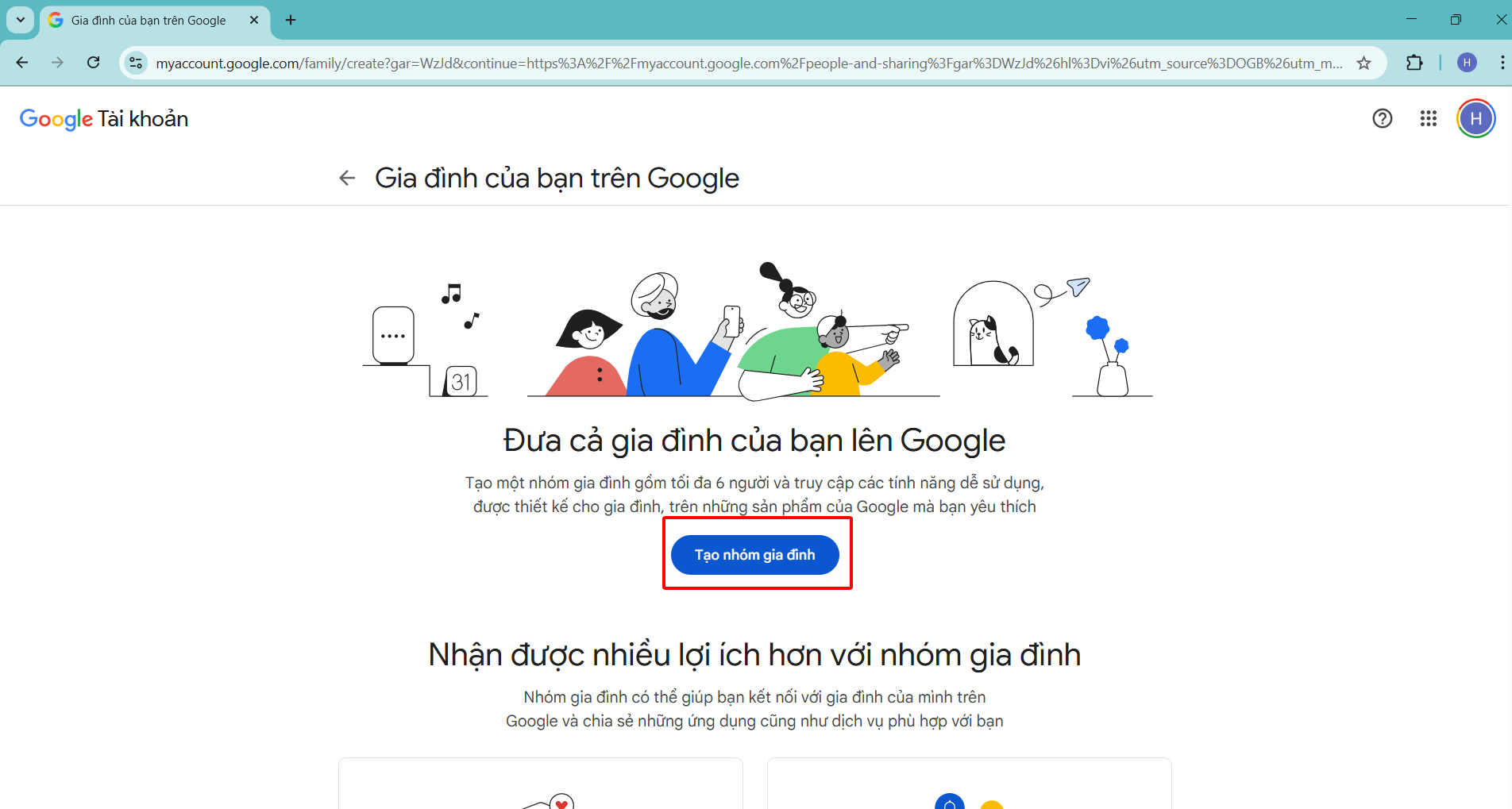 Tạo nhóm gia đình